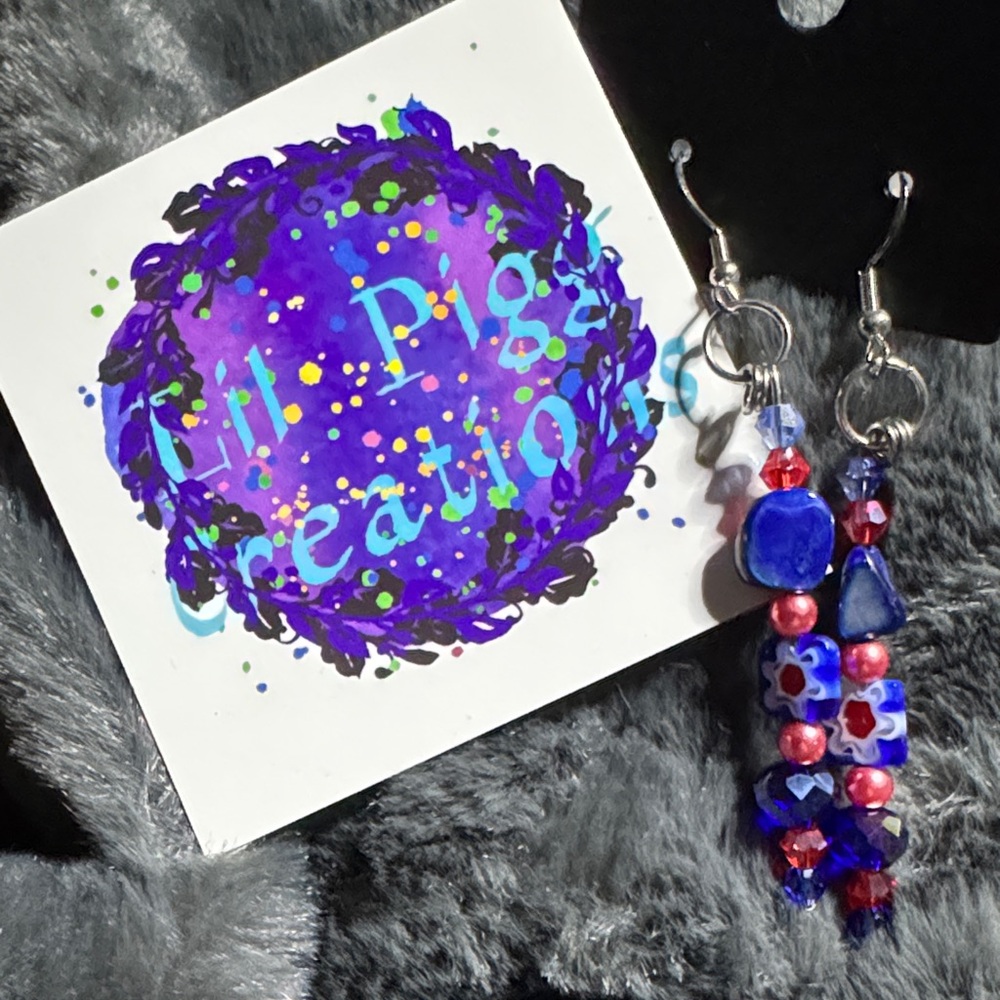 Blue and Red Beaded Earrings